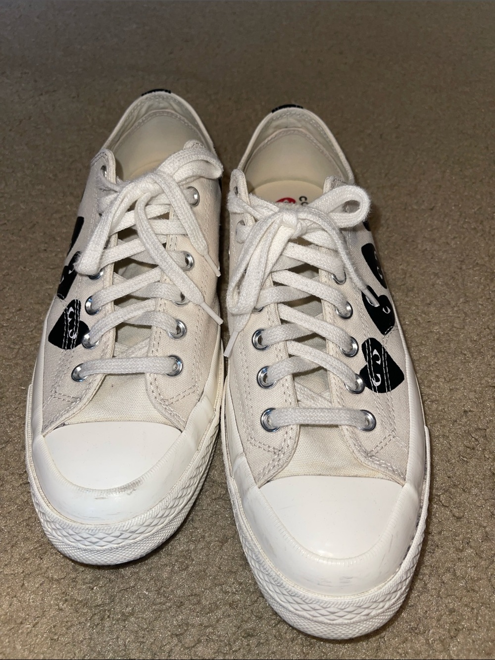 Comme des Garcons x Converse Off White Canvas with Black Hearts. Size 10. NO box